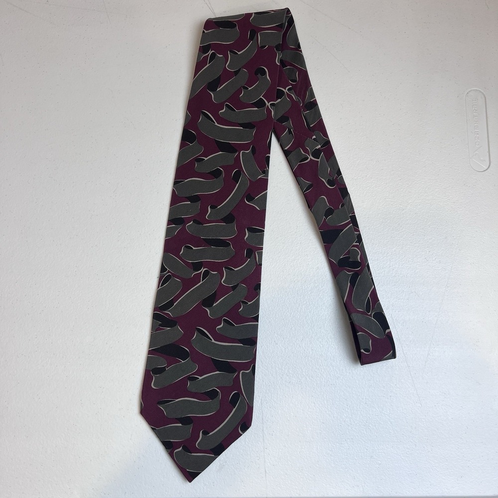 Valentino Cravatte Maroon Gray Italy‎ Abstract 100% Silk Tie Vintage